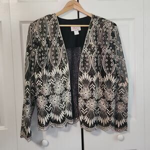 Vintage Let's Fashion Women's Black Silver Gold Semi-sheer Shimmery‎ Jacket XL